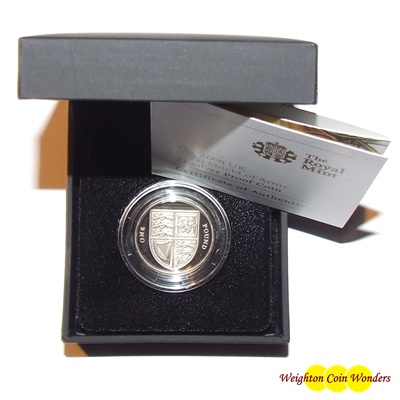 2008 Silver Proof £1 Coin - Royal Shield of Arms - Click Image to Close